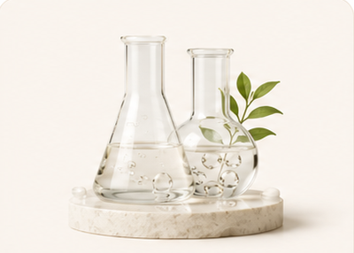 Laboratory glassware with a botanical sprig